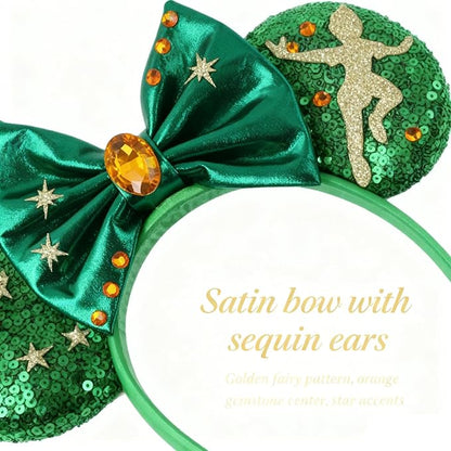 ANIUHL Christmas Mouse Ears Headband Polka Dot Snowflake Angel Rhinestone Sequin Bow Hairband for Party Favors