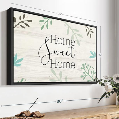 Elephant Stock Home Sweet Home Foliage Wall Art - Horizontal Floating Framed Canvas - 1-Piece Living Room Wall Decor - Leaf Digital Art Canvas Print - Beige and Black Decor for Wall by Susan Jill - 25" X 17"