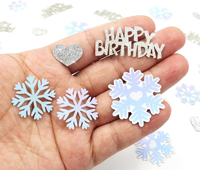Blue Silver Purple Snowflake Happy Birthday Confetti for Table – 200PC Glitter Heart Snowflakes Table Scatters intend for Winter Wonderland Frozen Birthday Party Decorations