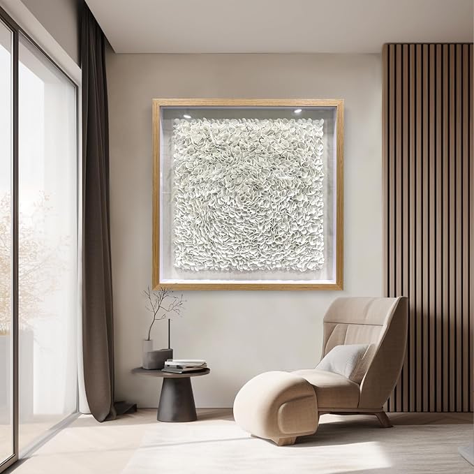 BrightA Minimalist 3D Wall Art Large Wall Art Artwork for Walls White Textured Wall Sculpture with Embossed Patterns Modern Abstract Artwork for Living Room Office Decor 31.5"x31.5"
