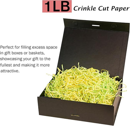 Bobobag - 1LB Easter Crinkle Cut Paper Shred Filler Recyclable Gift Wrap confetti Raffia Grass Shred Paper for Easter Baskets Filler Creative Eggs Decor (Yellow & Green)