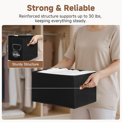 StorageWorks Storage Bins for Shelves, Closet Organizers and Storage Baskets, Fabric Clothes Organizer, Foldable Laundry Baskets, Black, 3-Pack, Large