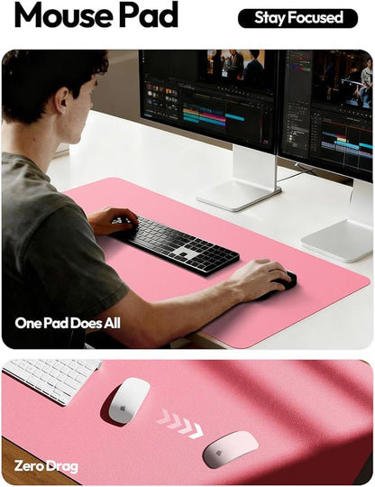 YSAGi Leather Desk Protector, Office Mat, Large Mouse Mat, Non-Slip PU Leather Blotter, Laptop Desk, Waterproof Writing Pad for Office and Home (Pink, 47.2" x 23.6")