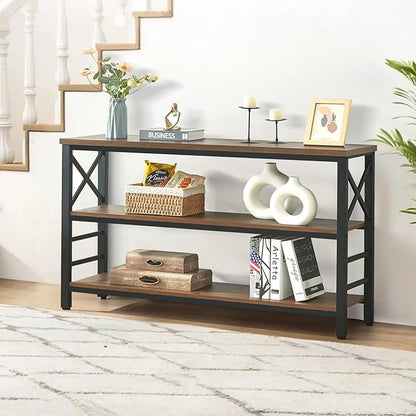 HOMBAZAAR Sofa Table,Industrial Console Table with Storage,Entryway Table with Engineered Wood and Metal,Rustic 3 Tier Shelf for Living Room,Hallway,Brown,55 Inch