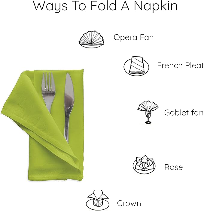 Encasa XO Lime Green Cloth Napkins Set of 12, 17"x17" | Solid Color Cotton Dinner Napkins | Washable & Reusable Napkins for Dining Table Fall Decoration, Holiday & Christmas Festivals