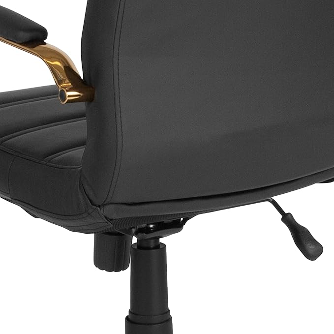 Flash Furniture Whitney Mid-Back Swivel LeatherSoft Desk Chair with Wheels, Padded Seat and Armrests, Adjustable Height Padded Office Chair, Black