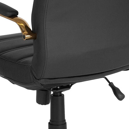 Flash Furniture Whitney Mid-Back Swivel LeatherSoft Desk Chair with Wheels, Padded Seat and Armrests, Adjustable Height Padded Office Chair, Black