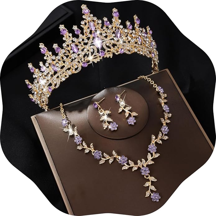 Kamirola Tiaras and Crowns for Women,Tiaras Earrings Necklace, Crystal Bridal Jewelry Set (TR48)