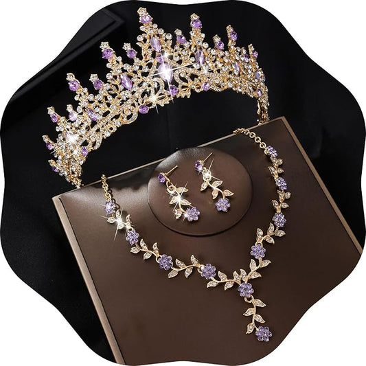 Kamirola Tiaras and Crowns for Women,Tiaras Earrings Necklace, Crystal Bridal Jewelry Set (TR48)