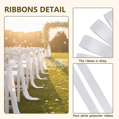 30 Pcs Wedding Ribbons for Chairs, 90.55x1.96 Inch Satin Chair Sashes for Pew Back, Aisle Ceremony Decorations, DIY Bow Making for Wedding Party Decor（White）