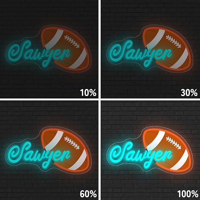Custom Name Neon Sign, Personalized Neon Light with Rugby Pattern, Customizable Sports Led Light Up Signs for Player Presents Kids Bedrooms Birthday Party Presents Bar Man Cave Club Wall Decor