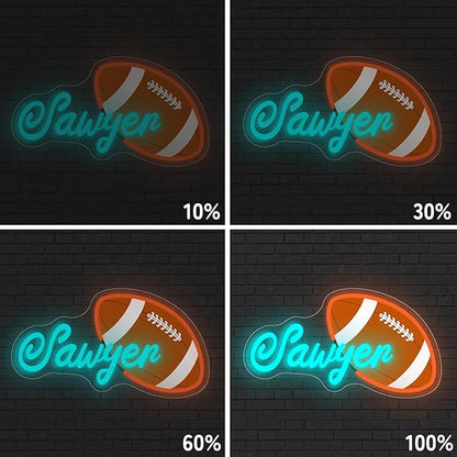 Custom Name Neon Sign, Personalized Neon Light with Rugby Pattern, Customizable Sports Led Light Up Signs for Player Presents Kids Bedrooms Birthday Party Presents Bar Man Cave Club Wall Decor