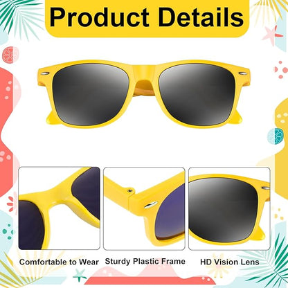 NEBURORA 6 Pack Yellow Neon Sunglasses Bulk Retro Colorful Party Glasses for Adult Men Women Birthday Wedding Summer Beach Pool Party Supplies
