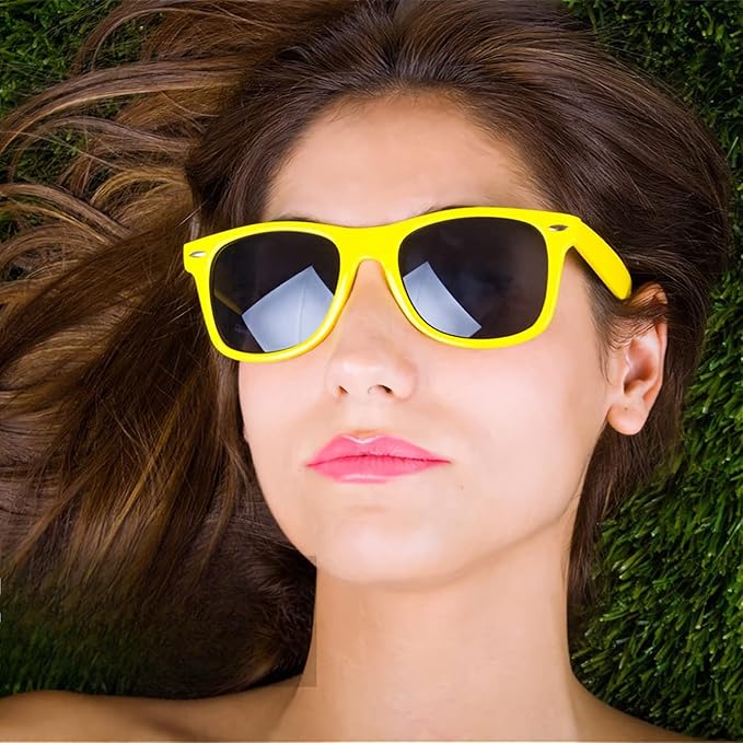 Fsmiling Yellow Sunglasses Bulk Adult Party Sunglasses 80s Glasses Shades for Men Women Mardi Gras-15Pack,UV Protection