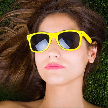 Fsmiling Yellow Sunglasses Bulk Adult Party Sunglasses 80s Glasses Shades for Men Women Mardi Gras-15Pack,UV Protection