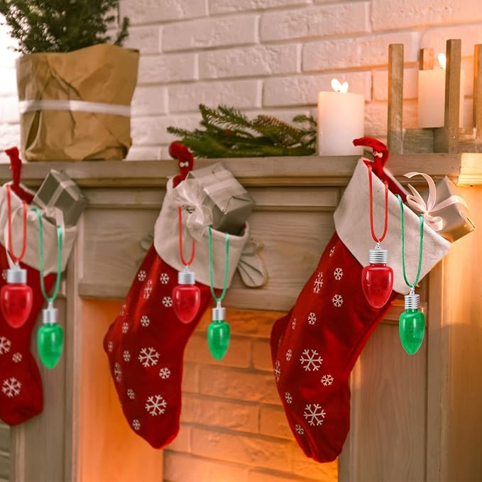 Yinkin 60 Pcs Christmas Light up Necklace for Adults Flashing Necklaces Christmas Accessory for Xmas Party Favors Stocking Stuffers Christmas Ornaments Decoration Party Supplies (Bulb)