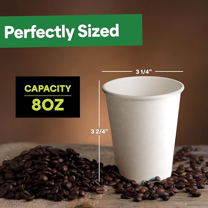 EconoHome 8 oz 500 Pack Disposable Coffee Paper Cups - Paper Cups for Hot and Cold Drinks, Tea, Water, and Juice