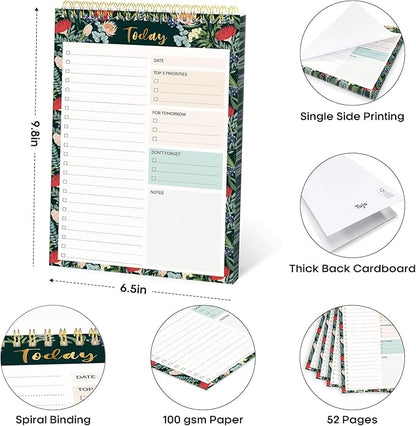 Taja To Do List Notepad - To Do List Notebook for Work with 52 Sheets, 9.8" x 6.5", Undated Daily Planner Perfect for Daily Tasks and Goal Setting, Notepad Suitable for Office, Home & School - Sage Blossom