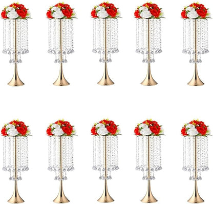 Set of 10pcs Crystal Flower Stand Gold Centerpieces Tall Metal Flower Arrangement Vase for Wedding Party Dinner Event Hotel Home Decor