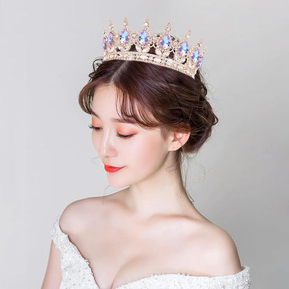 Queen Crown Rhinestone Wedding Crowns and Tiaras for Women Costume Party Hair Accessories Princess Birthday Crown Crystal Bridal Crown (Rose Gold Crown-Violet)