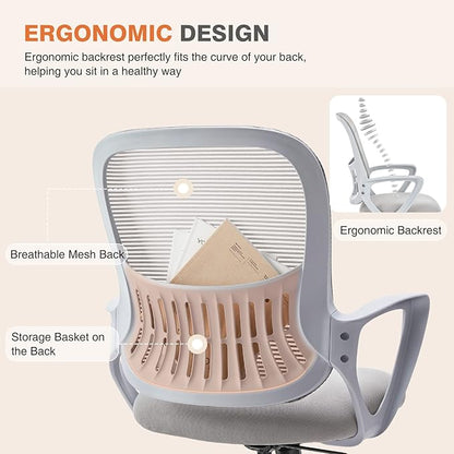 Sweetcrispy Ergonomic Mid-Back Mesh Home Office Desk Chair with Wheels, Lumbar Support, and Comfortable Armrests for Home, Bedroom, Study, Office