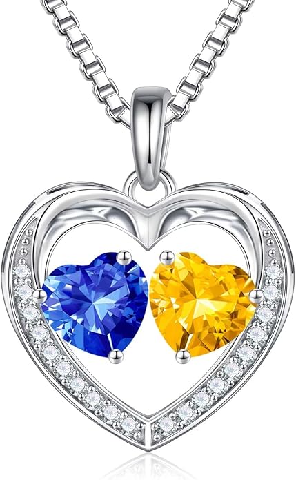 Iefil Christmas Gifts for Women Wife - 925 Sterling Silver Heart Birthstone Necklace, Anniversary Birthday Gifts for Women Wife Girlfriend Mom, Birthstone Jewelry Gift for Her