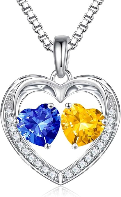 Iefil Christmas Gifts for Women Wife - 925 Sterling Silver Heart Birthstone Necklace, Anniversary Birthday Gifts for Women Wife Girlfriend Mom, Birthstone Jewelry Gift for Her