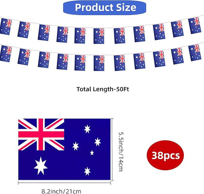 Australia Small String Flags, 50 Feet 38 Pcs Australian Pennant Banner Bunting Flags, Patriotic Events, Independence Day, Country Festival, Commemoration, Decorations(Australia)
