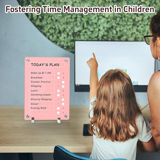 NiHome Acrylic Magnetic To Do List Planning Board with Sliders & Desktop Stand, Kids & Adults Chore Chart, Checklist Routine Chart Task Board for Fridge & Desk, For Magnetic Metal Surfaces Only (Pink)