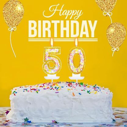 50th Birthday Candle for Women/Men, Golden Macaron Numeral Candles, Birthday Party Cake Decorations, Cake Topper for Birthday Party Supplies (Number 50)