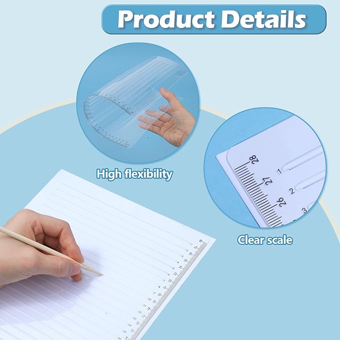 Straight Line Stencil with Wooden Scratching Pen, 0.35inch Spacing, Plastic Writing Guide Template Line Drawing Stencil Template for Journaling, Calligraphy Stencils Line Stencils for Drawing