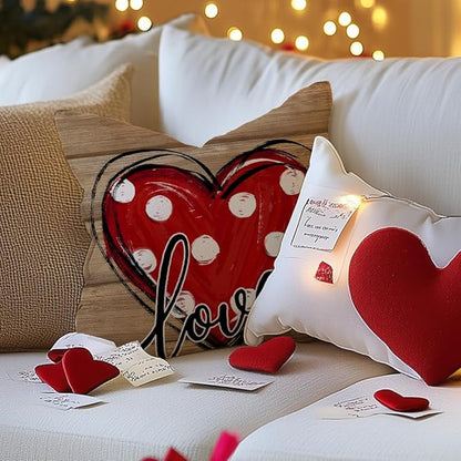 GEEORY Valentine's Day Love You More Hugs and Kisses Throw Pillow Covers 20x20 Inch Set of 4, Red Hearts Stripes Decorative Farmhouse Wedding Cushion Case for Home Decoration G652-20