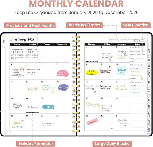 2026 Planner, Weekly and Monthly Planner for Women, Jan 2026 - Dec 2026 Pretty 2026 Calendar Planner with Monthly Tabs, Inner Pocket, Spiral Binding, Perfect for Office Home School - 8.5" x 11", Garden of Whimsy