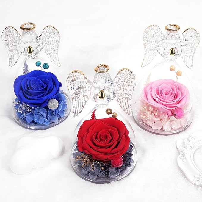 Miofula Preserved Flower Rose Birthday Gifts for Mom, Angel Figurines with Forever Real Rose Gifts for Her Mom Grandma, Angels Gifts for Mothers Day Christmas Anniversary Thanksgiving Birthday Gifts