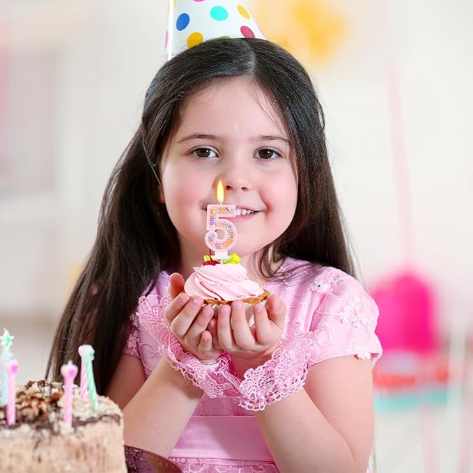 Birthday Candles for Girls - Number 5 Candle, Colorful Macaron Candles, 5 Cake Topper Cake Decorations, 5th Birthday Decorations Girl, Theme Birthday Party Supplies (Pink)