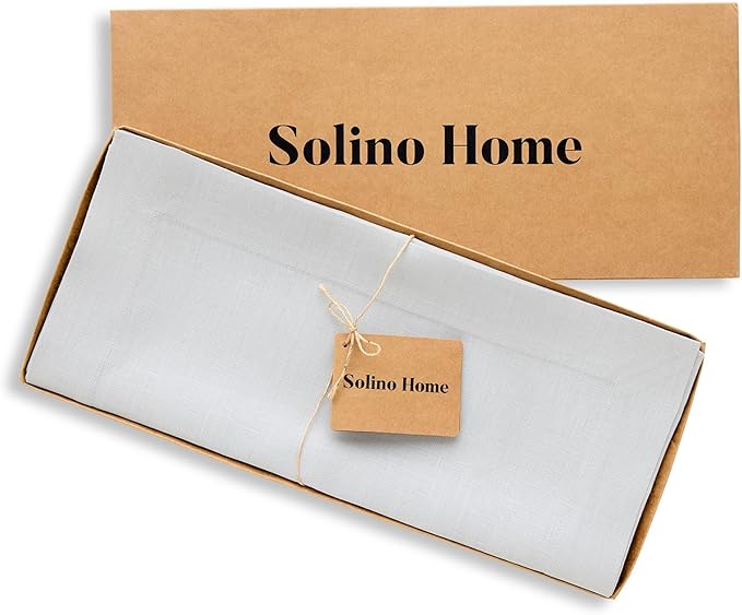 Solino Home Linen Table Runner 108 Inches Long - 100% Pure Linen Silver Cloud Dining Table Runner 14 x 108 Inch for Fall, Autumn - Fete