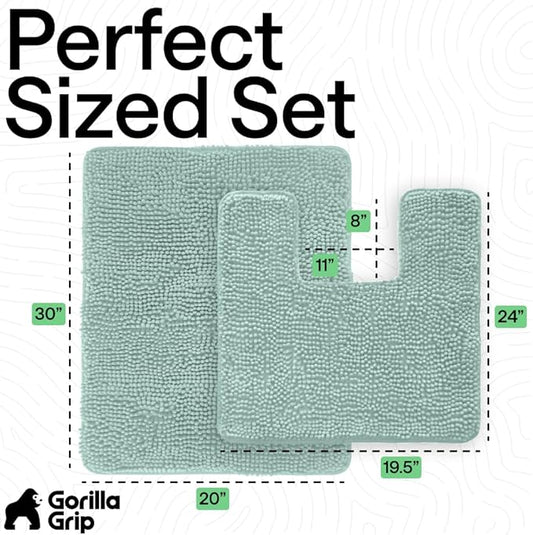 GORILLA GRIP Bathroom Rug Sets, Soft Chenille 2 Piece Area Rugs Set, Toilet Base Mat and 30x20 Carpet, Absorbent Microfiber Washable Mats Dry Quickly, Home Décor and Bath Room Accessories, Seablue
