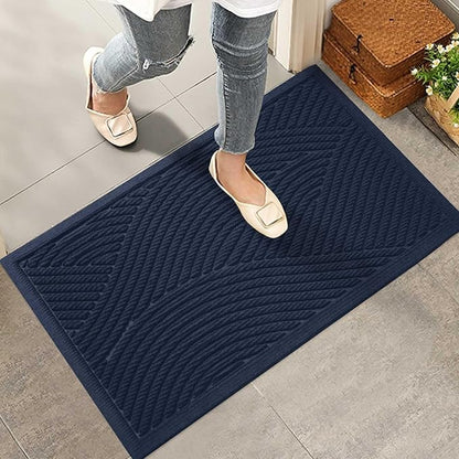 Sturdy Front Door Mat, Absorbent Muddy Dirt Resist Welcome Door Mats Outdoor Indoor, Stain and Fade Resistant, Non-Slip Backing Entry Mat Low Profile Doormat for Entryway, 36×24, Blue