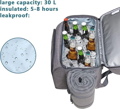 Hap Tim Picnic Basket Backpack for 2 Person with 2 Insulated Cooler Compartment, Wine Holder, Fleece Blanket, Cutlery Set, Gifts Ideals for Wedding, White Elephant, Bridal Showers, Christmas