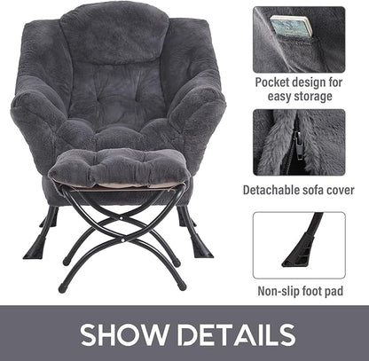 LITA Modern Accent Leisure Upholstered Sofa Chair, Lounge Reading Chair with Armrests and a Side Pocket for Living Room, Bedroom & Small Space, Plush Navy