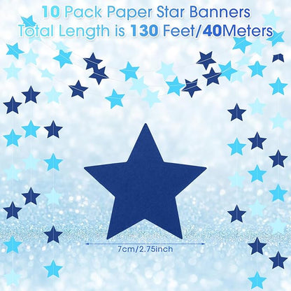 Patelai Glitter Star Garland Banner Christmas Decor 130 Feet Star Hanging Bunting Banner Twinkle Backdrop for Homecoming Classroom Wedding Birthday Halloween Party Supplies(Ocean Blue)