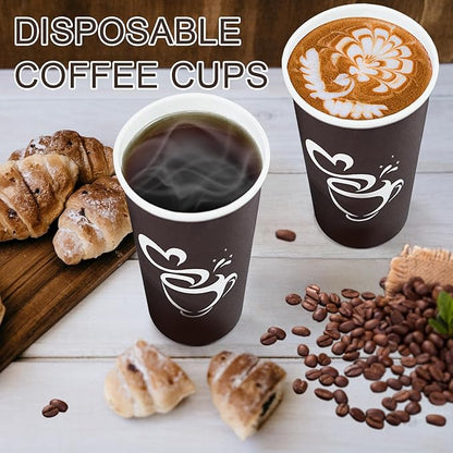 180 Count 16 oz Paper Coffee Cups, Disposable Drinking Cup for Hot or Cold Beverage, 16 ounce Brown Coffee Cups for Party, Home, Travel, Picnic