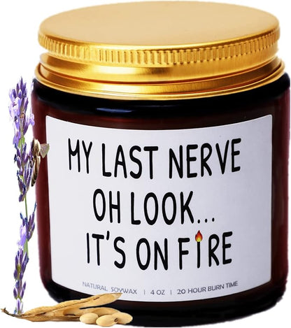 My Last Nerve Candles Funny Lavender Scented Best Friend Candles for Women Dad Sister Mom Girlfriend Neighbors