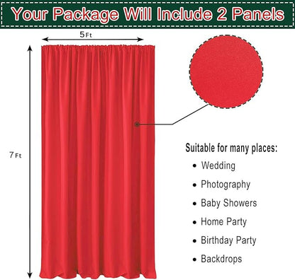 Hiasan Red Backdrop Curtains for Parties, Polyester Photography Backdrop Drapes for Family Gatherings, Wedding Decorations, 5ftx7ft, Set of 2 Panels