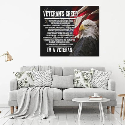 Veteran Wall Art Patriotic Pictures Wall Decor Military Canvas Prints Veterans Day Decorations Painting Framed Bald Eagle Artwork Office Home Man Cave Decor For Bathroom Bedroom Living Room 24"x20"