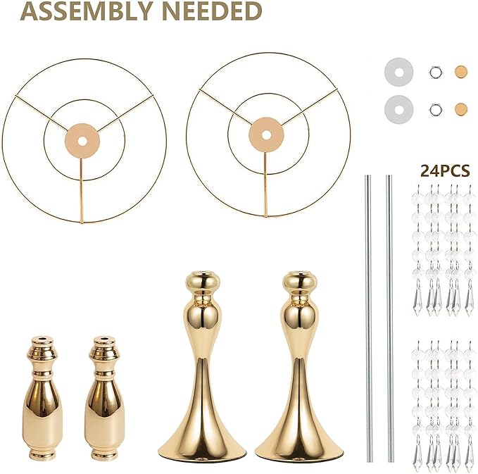 Wedding Centerpieces for Tables - Gold Flower Vases for Centerpieces, 2Pcs Tall Metal Flower Vases with Chandelier Crystal, 21.3in Flower Stand for Wedding Reception Birthday Party Events Home Decor