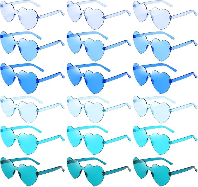 SUNOVELTIES 18 Heart Shape Rimless Sunglasses Transparent Candy Color Party Glasses Colored Eyewear for Women