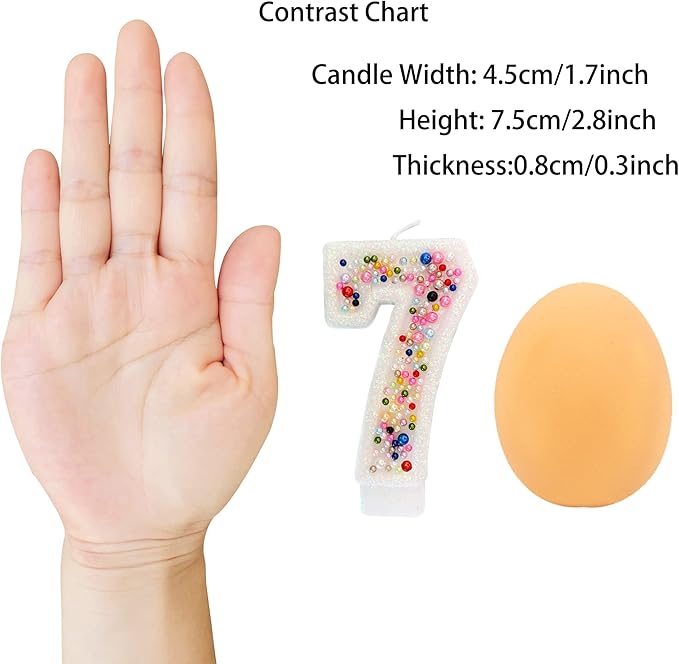 Birthday Candles, Pearl Sequin Number Candle Party Supplies (Number-7)