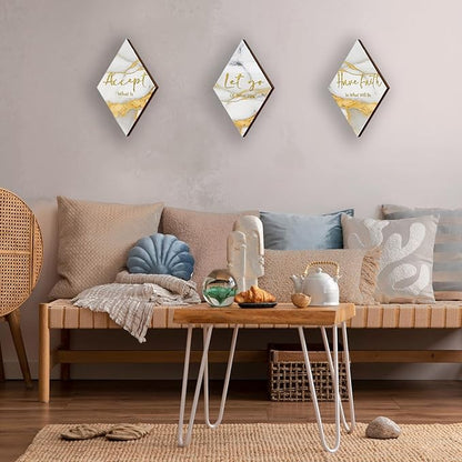 ONIZHITY 3 Pcs White Gold Bathroom Decor White Gold Wall Decor with Accept Let Go Have Faith Quote Rustic Vintage Farmhouse Wooden Hanging Signs for Home Living Room Bedroom Office(12x7 Inches)