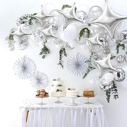 12PCS Silver Star Balloons, 24in 18in 10in Four Angle Star Shaped Balloon Silver Foil Balloons for Wedding Baby Shower Birthday New Year Party Decorations